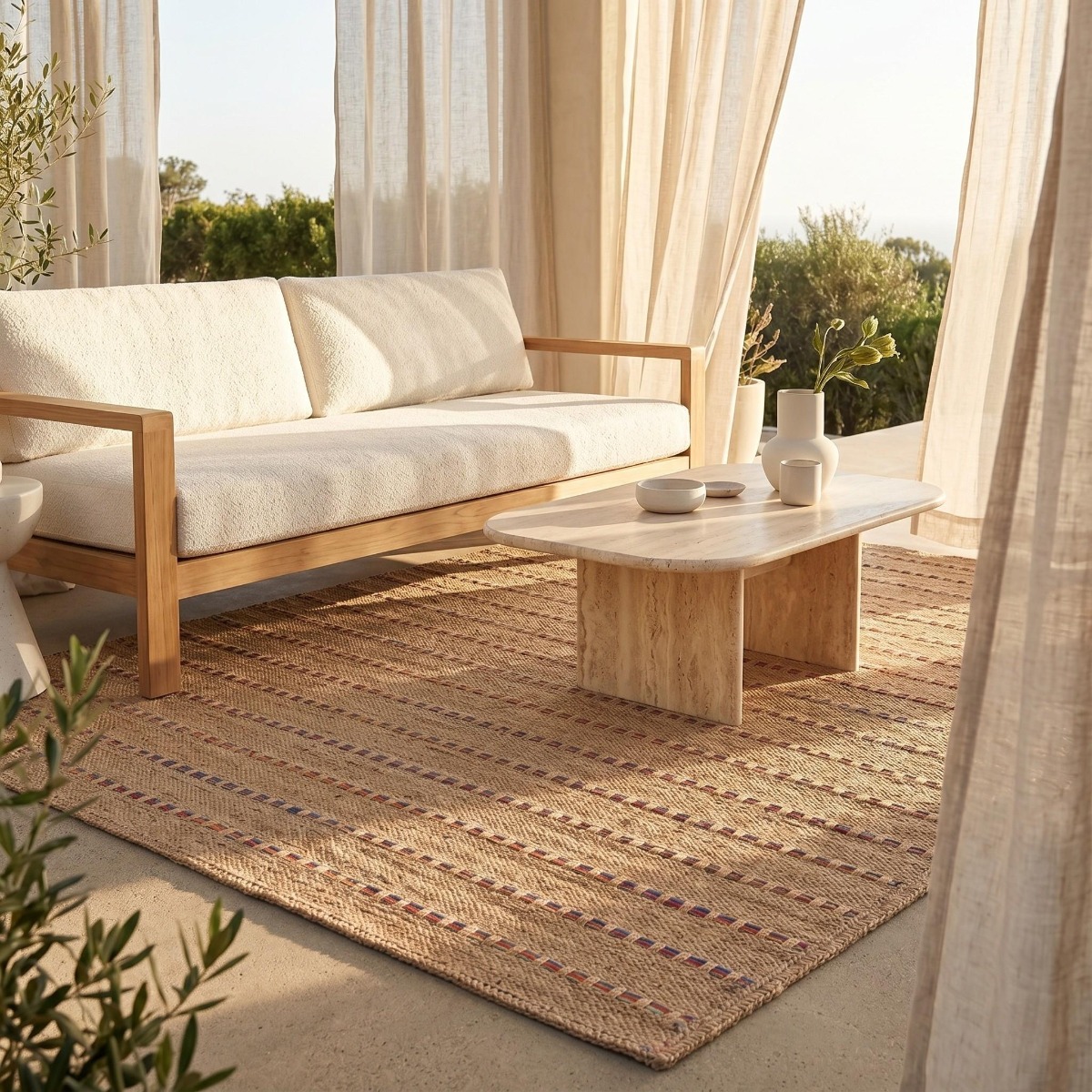 Tapis extérieur intérieur aspect jute JUTA LOOK LIGNES beige, THE DECO FACTORY