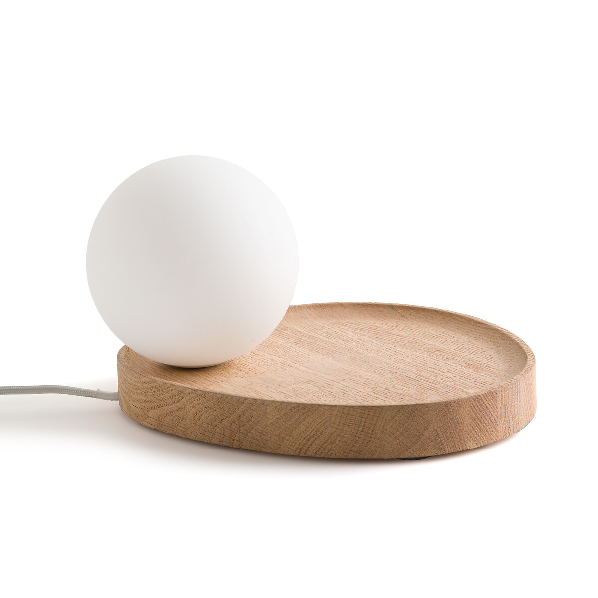 Lampe à poser, globe opaline/chêne, Hannasta chêne, AM.PM