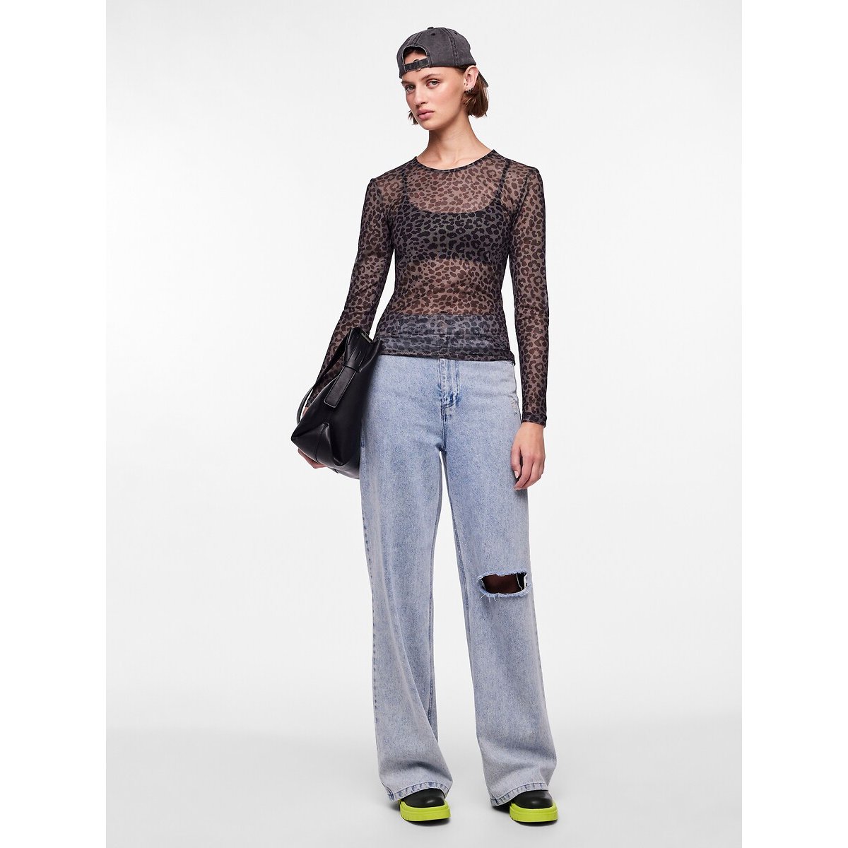 T-shirt a maniche lunghe fantasia nero , PIECES