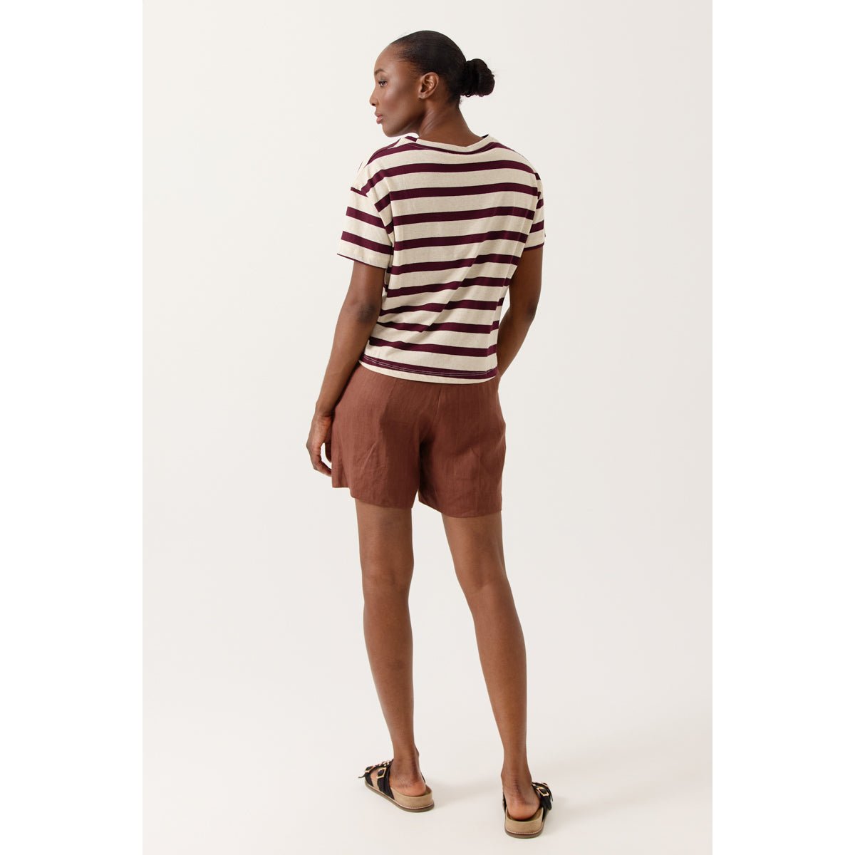 T-shirt à rayures manches courtes col rond DELMEA brown, ARTLOVE
