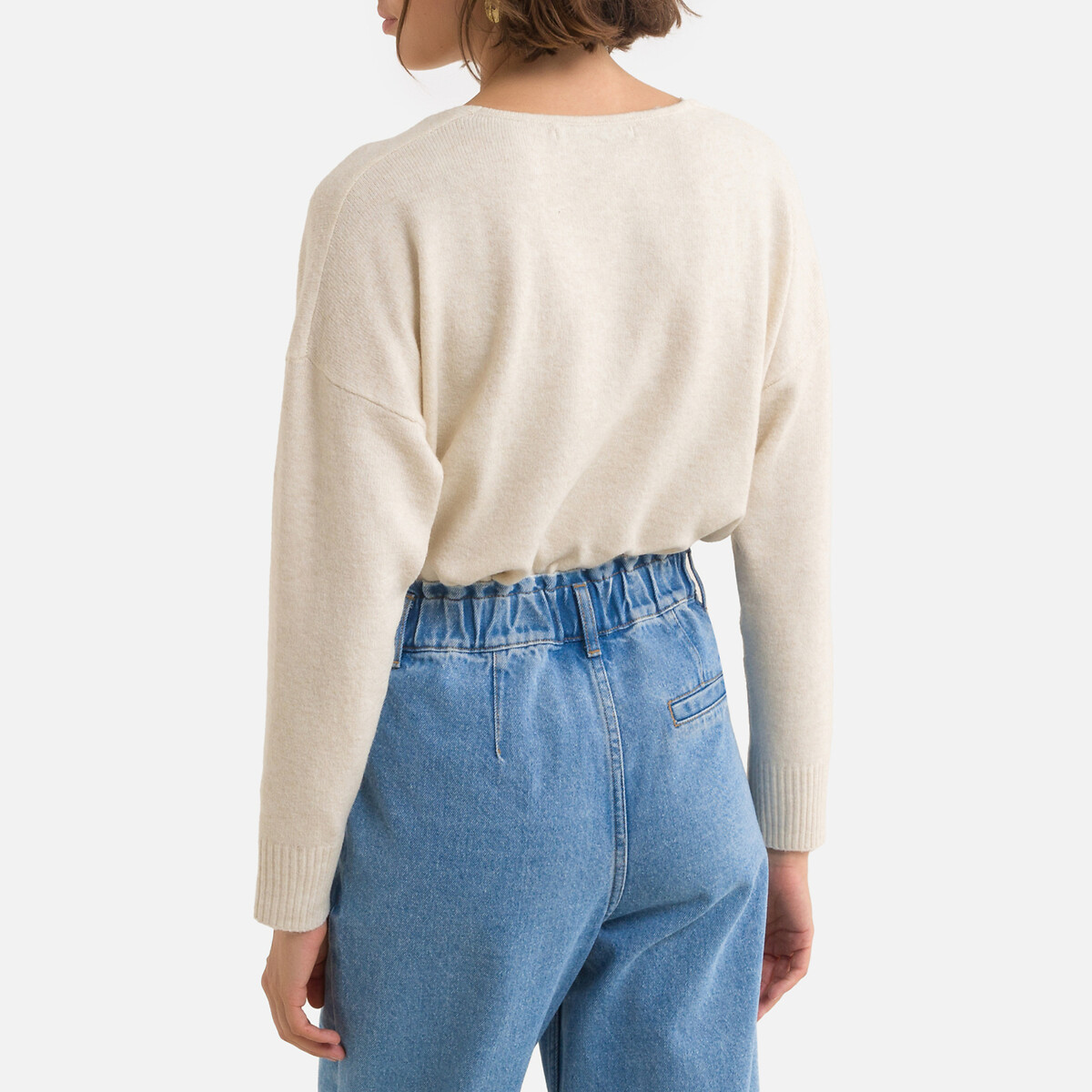 Pull en fine maille, col V ecru, ONLY