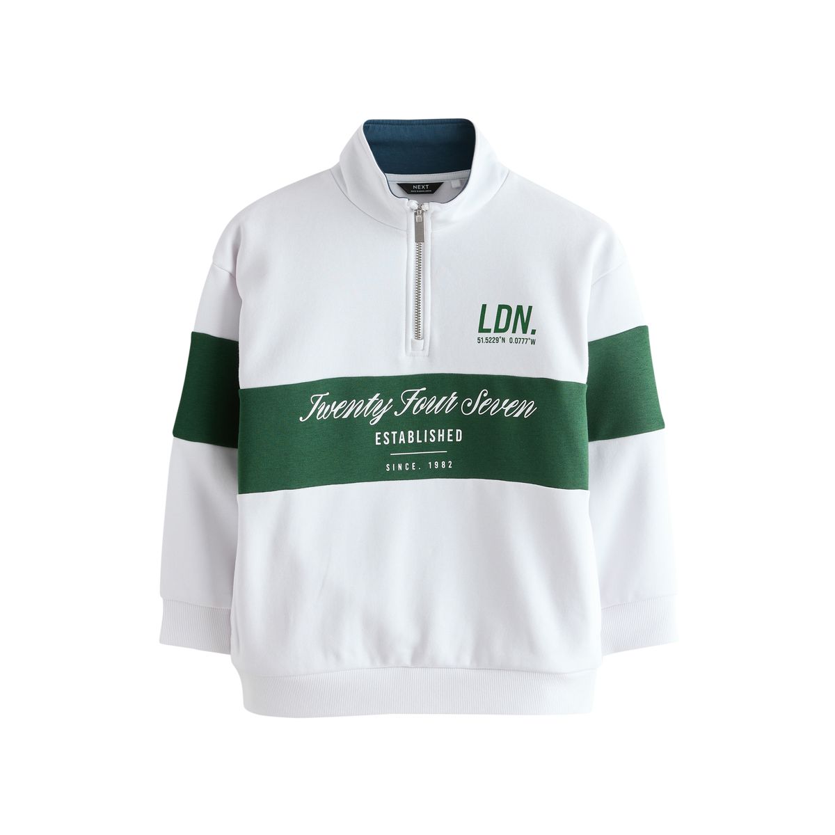 Sweat à col zippé imprimé vert/blanc, NEXT