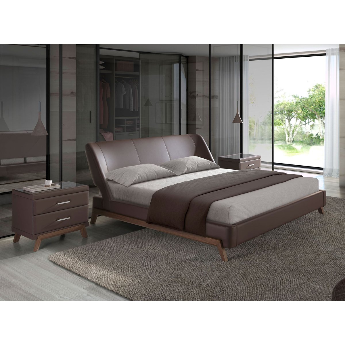 Lit en similicuir brun chocolat marron | noyer, ANGEL CERDA