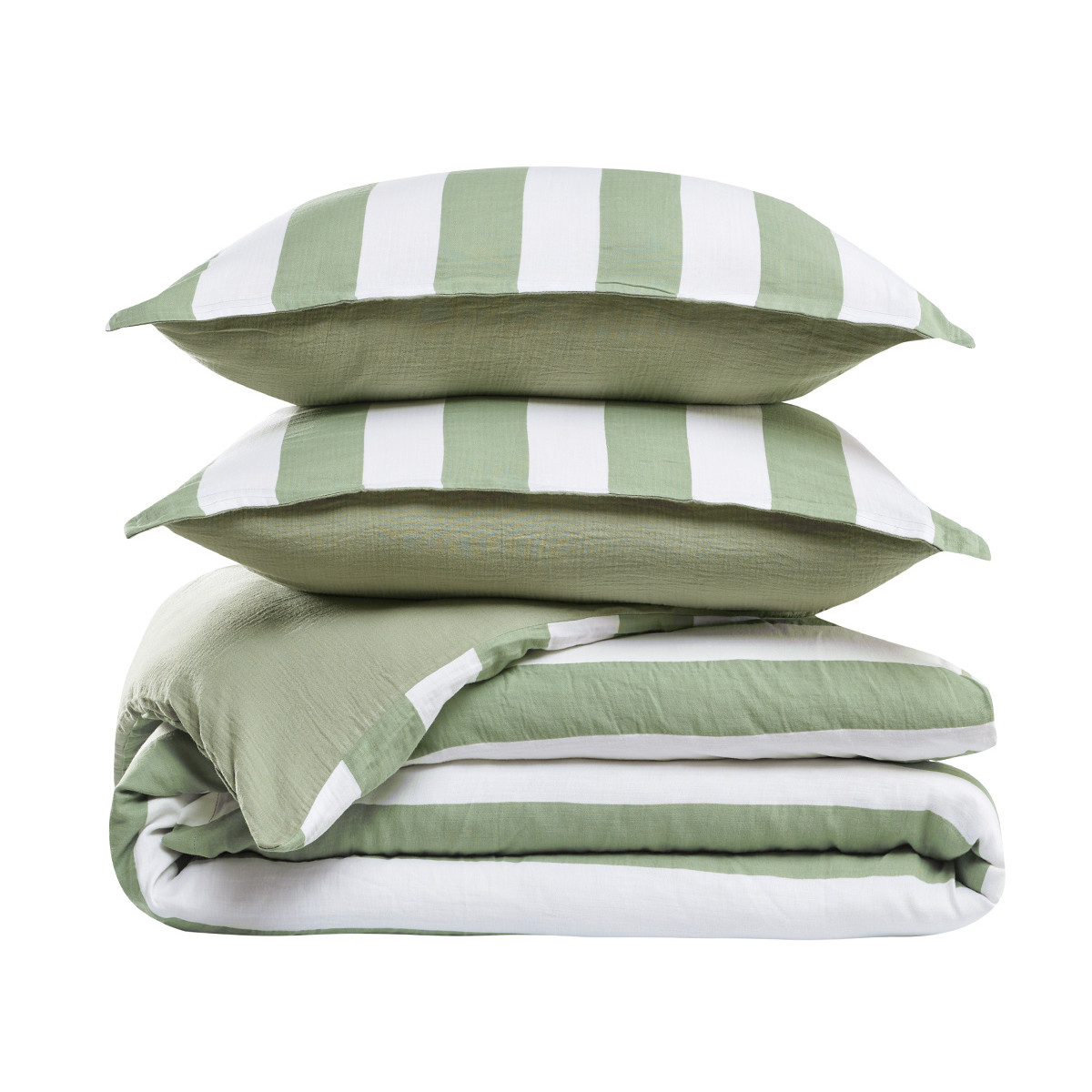 Parure housse de couette gaze de coton + 2 taies 65x65 cm ARTHUR LOFT sauge, SENSEI MAISON