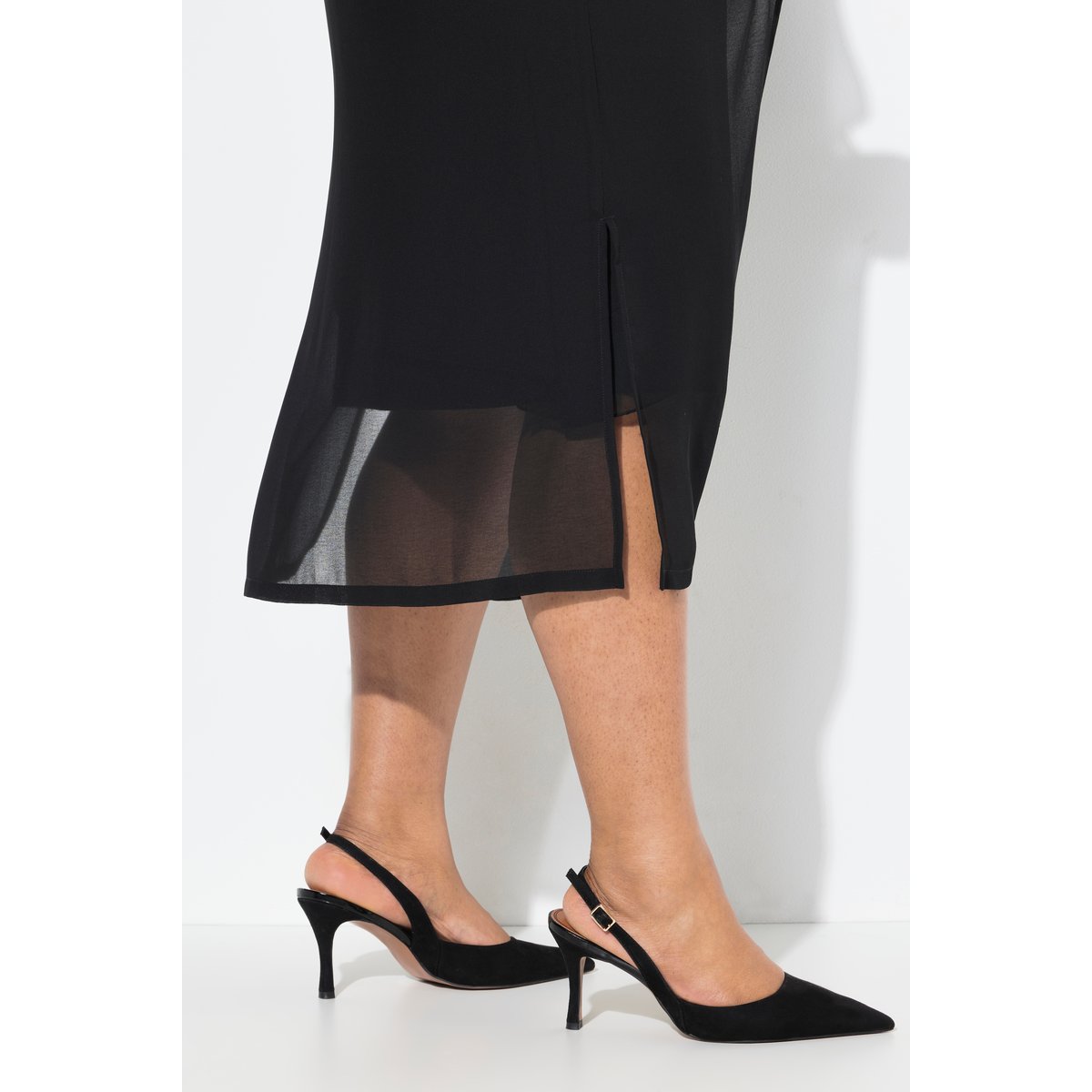 Veste longue en mousseline. Col châle et noir, ULLA POPKEN