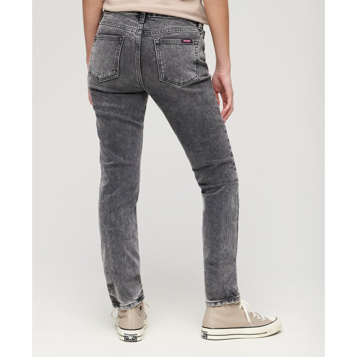 Jean slim taille mi-haute en coton biologique noir écho, SUPERDRY