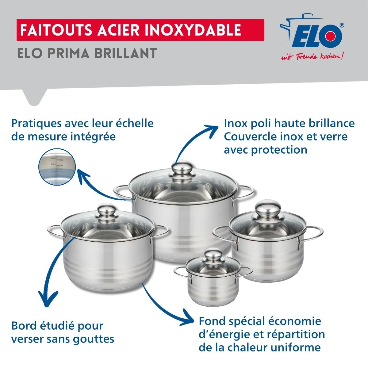 3 poêles 20/24/28cm + 4 faitouts 12/16/20/24cm PRIMA BRILLANT noir, ELO