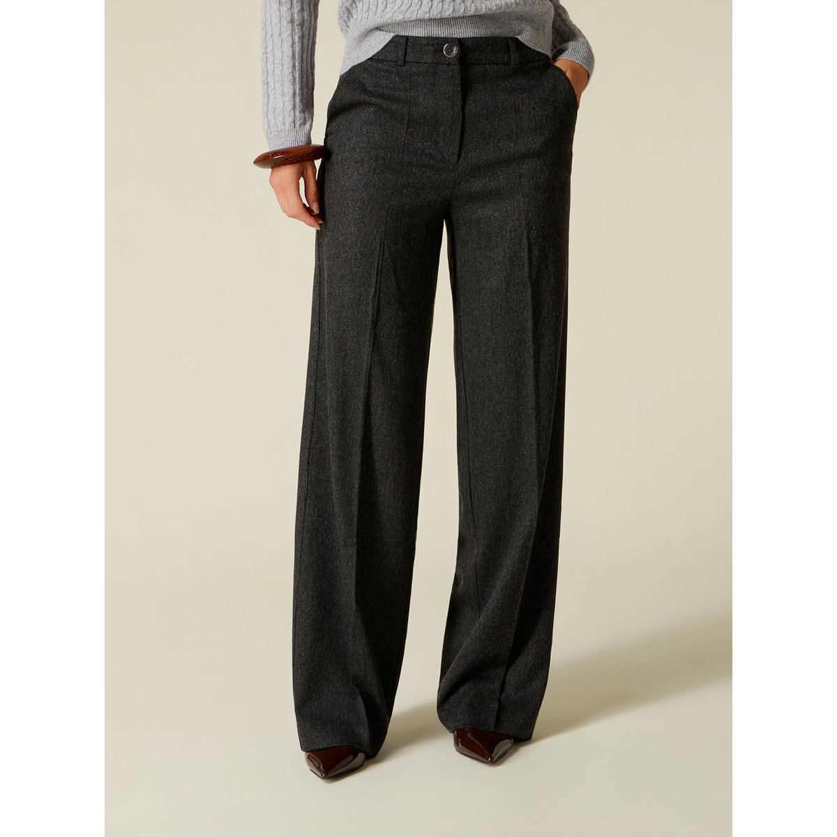 Pantalon palazzo en flanelle avec poches gris, OLTRE