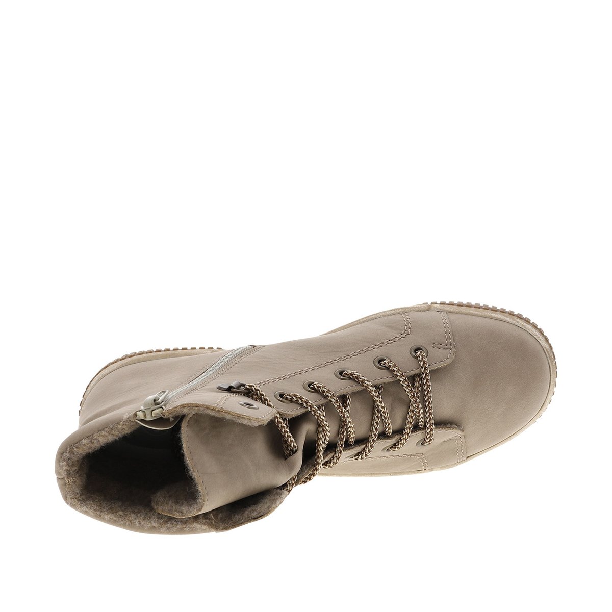 Baskets beiges fourrées à lacets ronds bicolore tressés et fermeture zippée beige, RIEKER