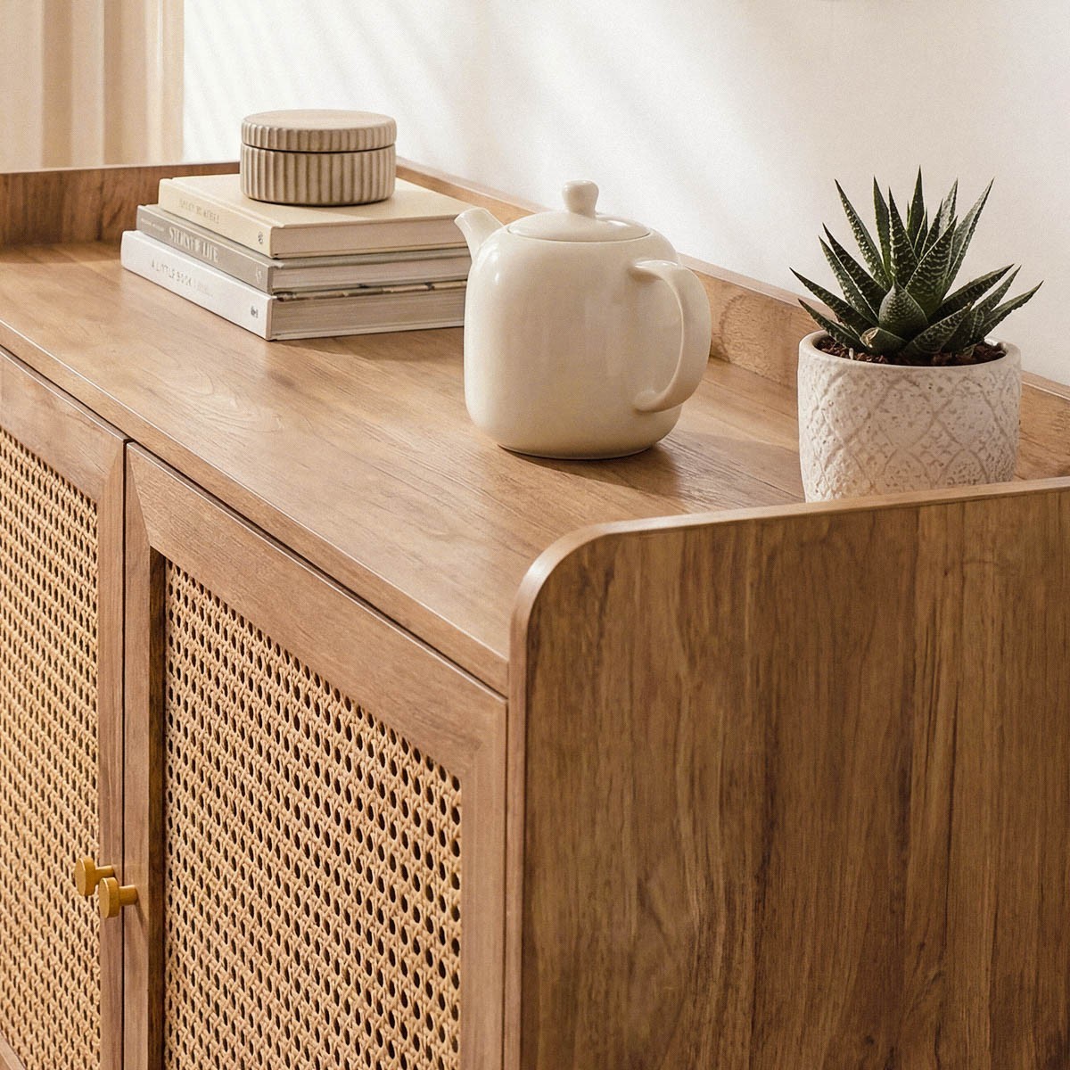 Buffet 2 Portes en Cannage Rotin L110 cm - PALMO bois clair, CALICOSY
