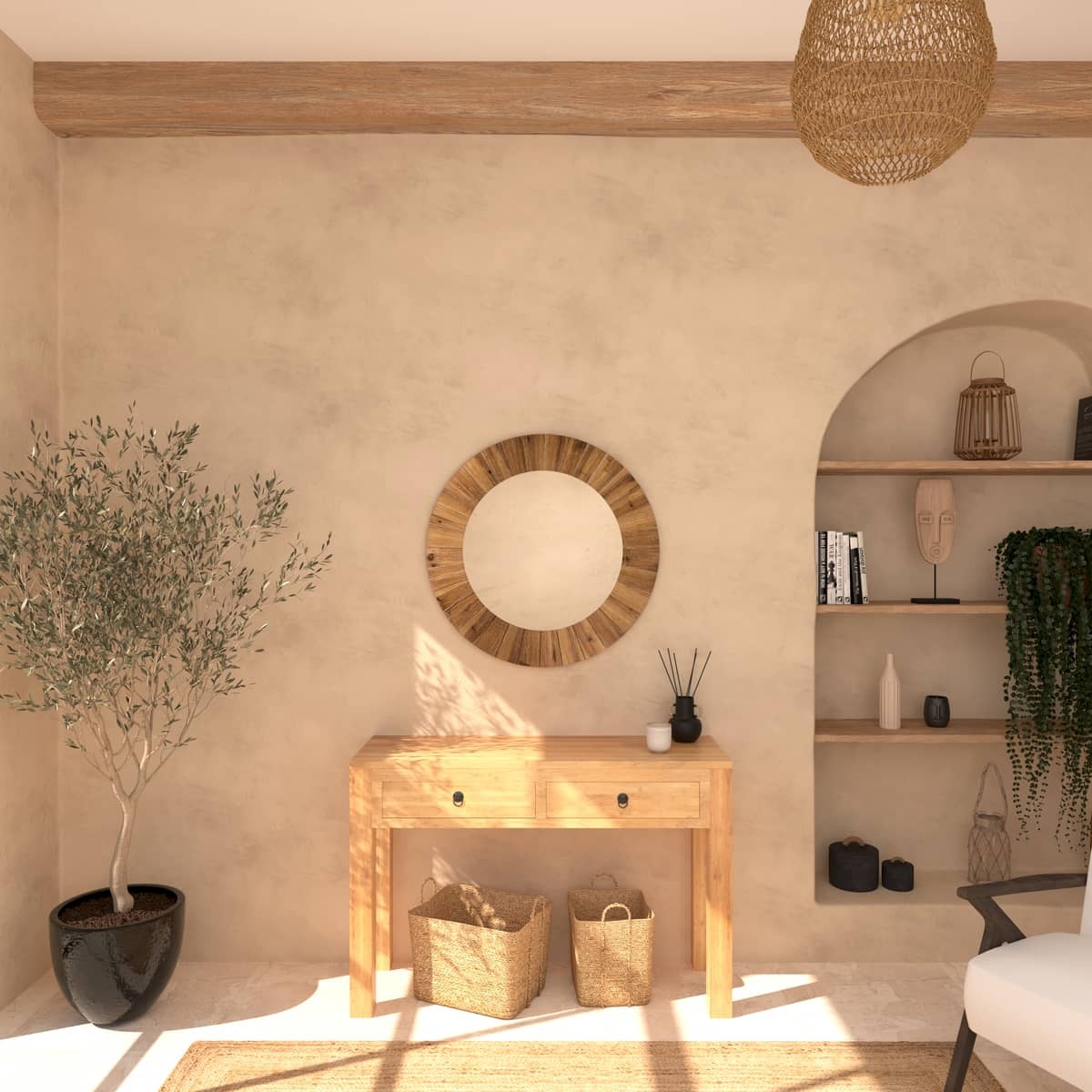 Miroir rond en bois 83cm PAMELA marron, ATMOSPHERA