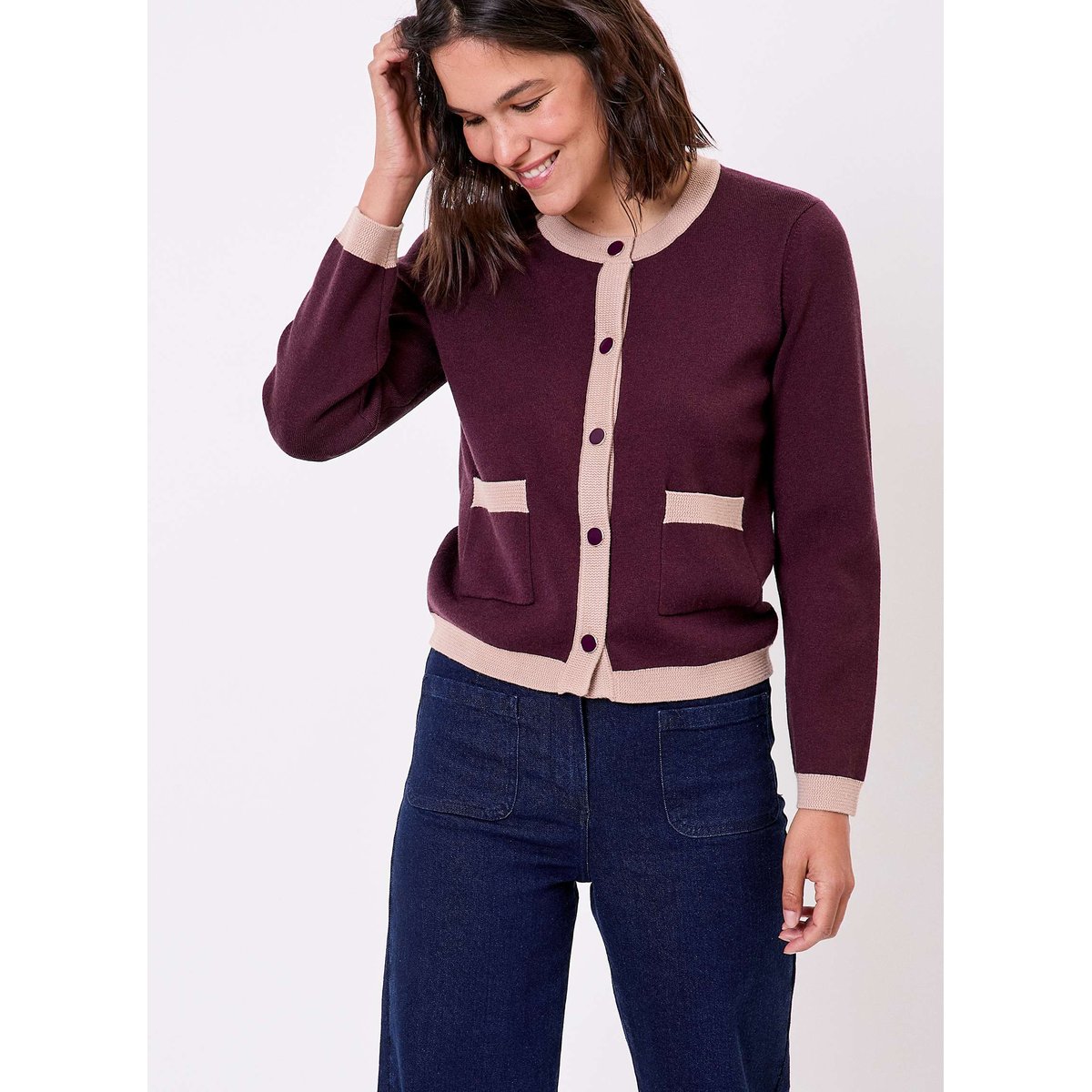 Veste gilet maille compacte ADONIE violet, PRINCESSE NOMADE