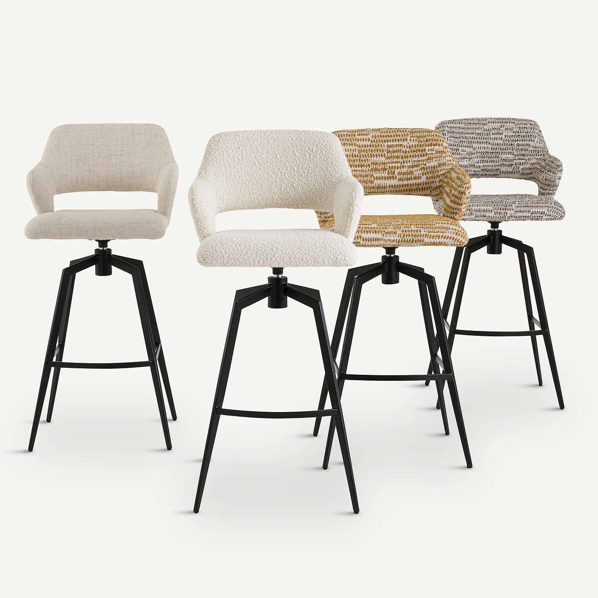 Fauteuil de bar pivotant toile nattée, Asyar ficelle, AM.PM