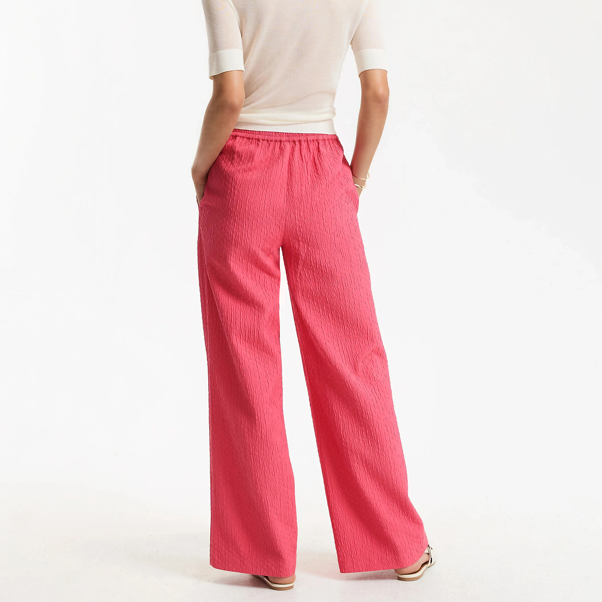 Crepe-Look Fabric Wide Leg Trousers strawberry pink, LA REDOUTE COLLECTIONS
