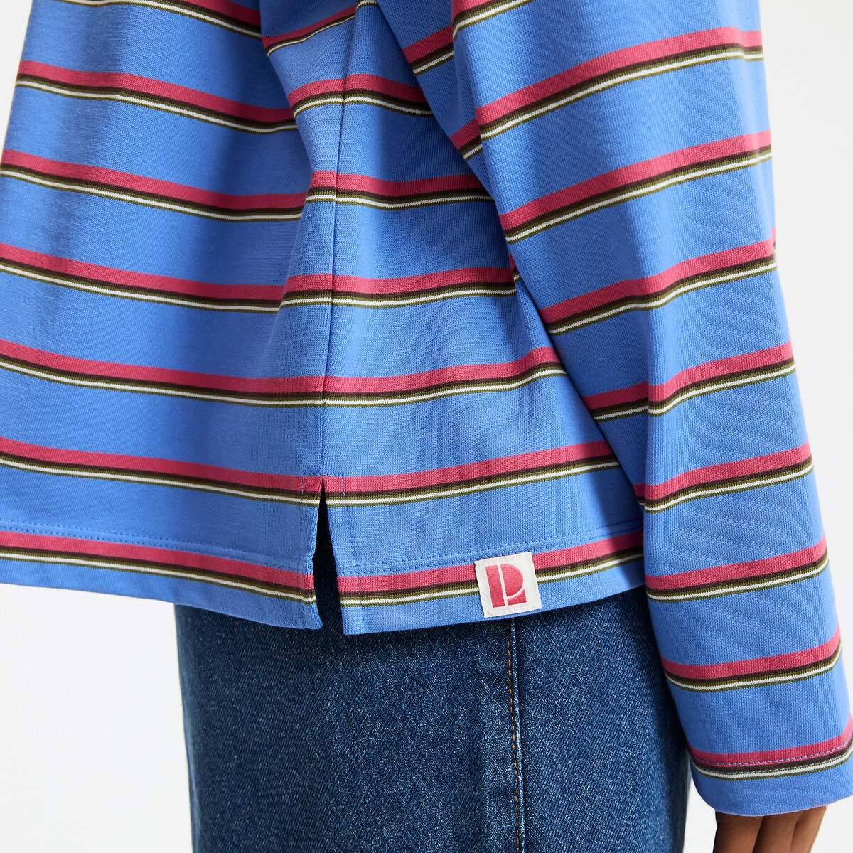 Gestreept T-shirt met polokraag, lange mouwen gestreept bordeaux/blauw, LA REDOUTE COLLECTIONS