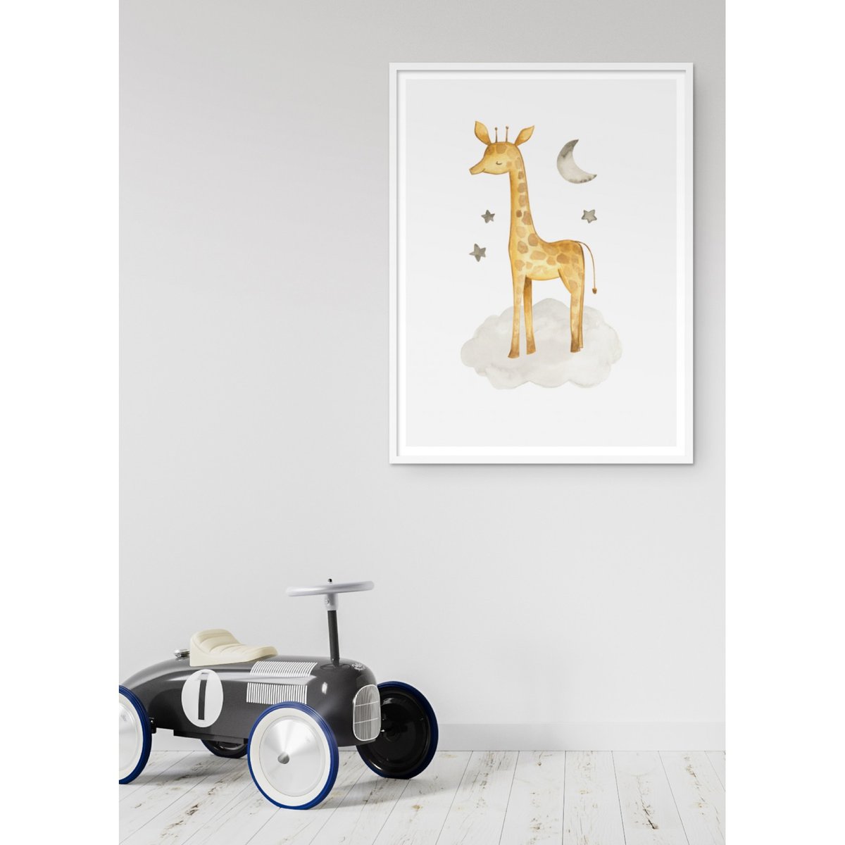 Affiche Bébé Girafe blanc, L'AFFICHERIE