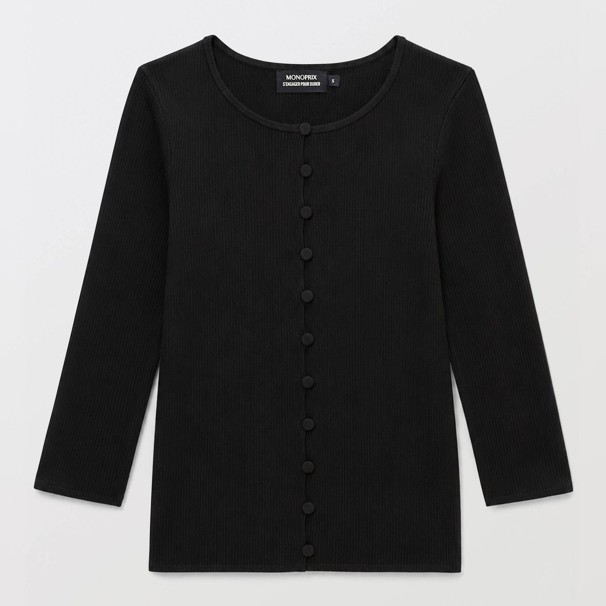 Cardigan manches longues boutonné noir, MONOPRIX
