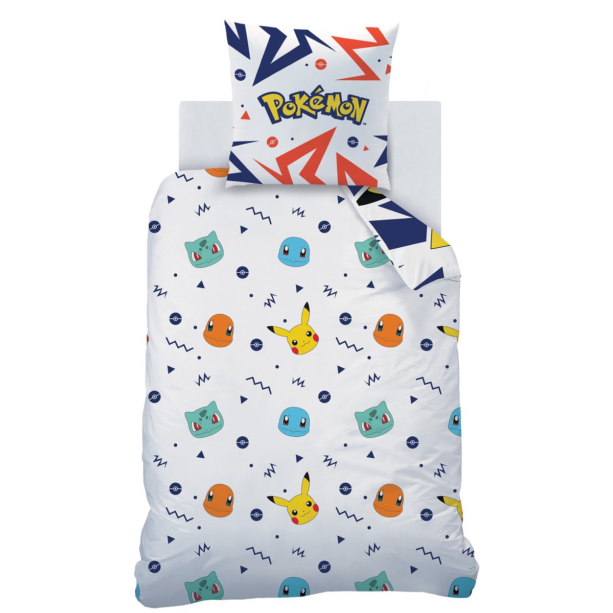 Parure de lit imprimée + drap housse 100% coton, ZIGGY blanc, POKEMON