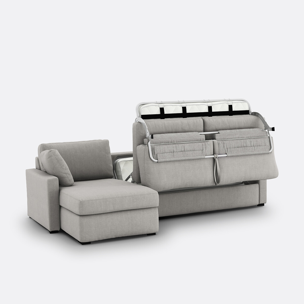Canapé d'angle, convertible, 4 places, en coton et lin, mousse, TIMOR gris clair, LA REDOUTE INTERIEURS
