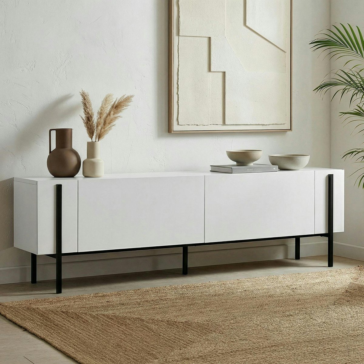 Meuble TV 2 portes 180 cm MARFA blanc - noir, PIER IMPORT
