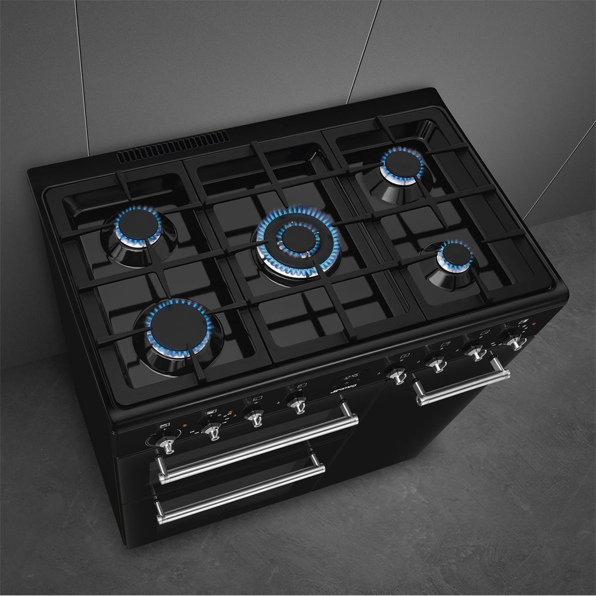 Piano de cuisson gaz 5 feux 90 cm noir brillant, SMEG