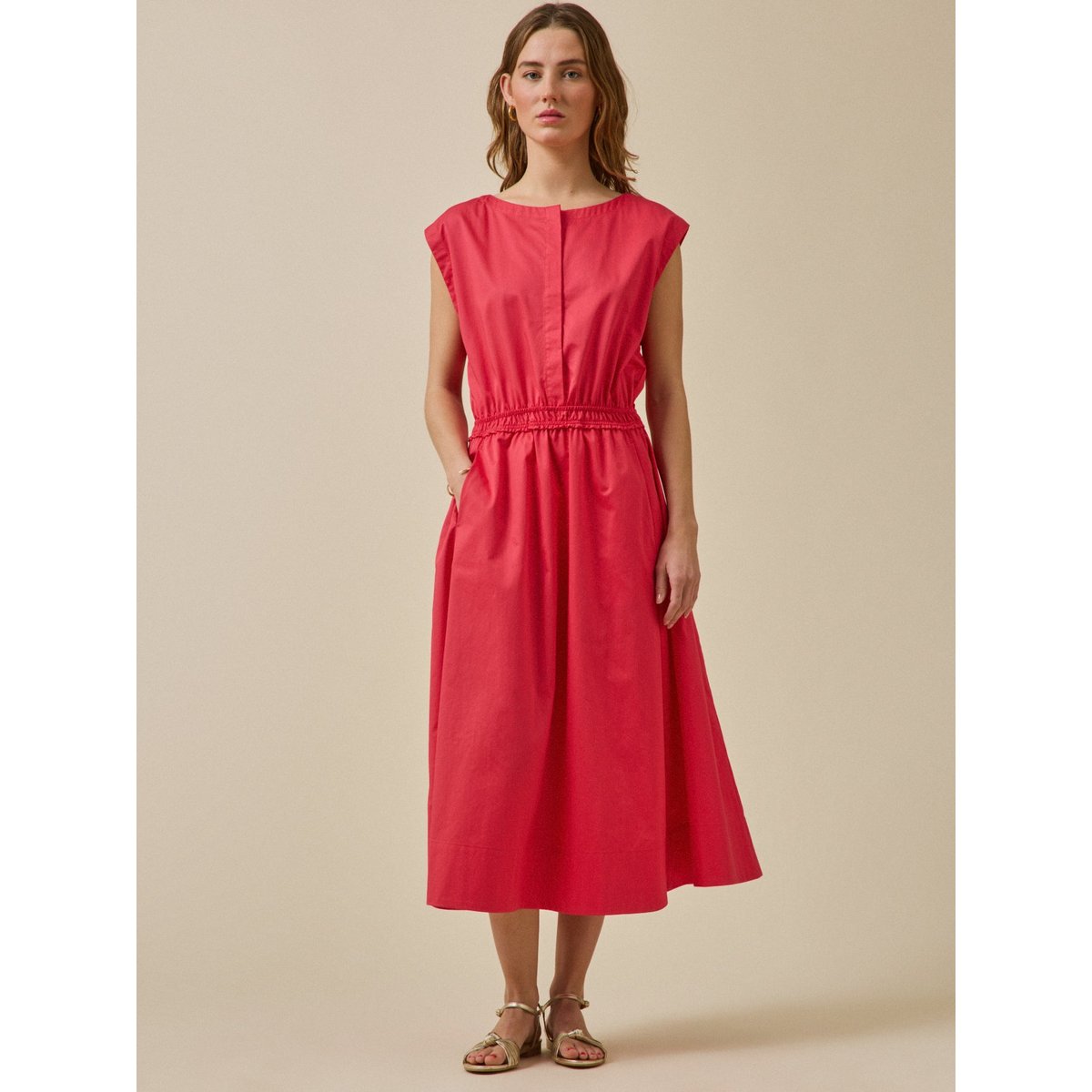 Robe longue cérémonie popeline satinée rose moyen, CYRILLUS