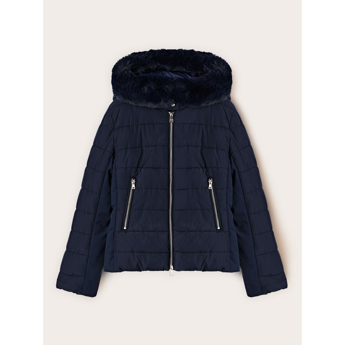 Veste matelassée courte à capuche bleu, MOTIVI