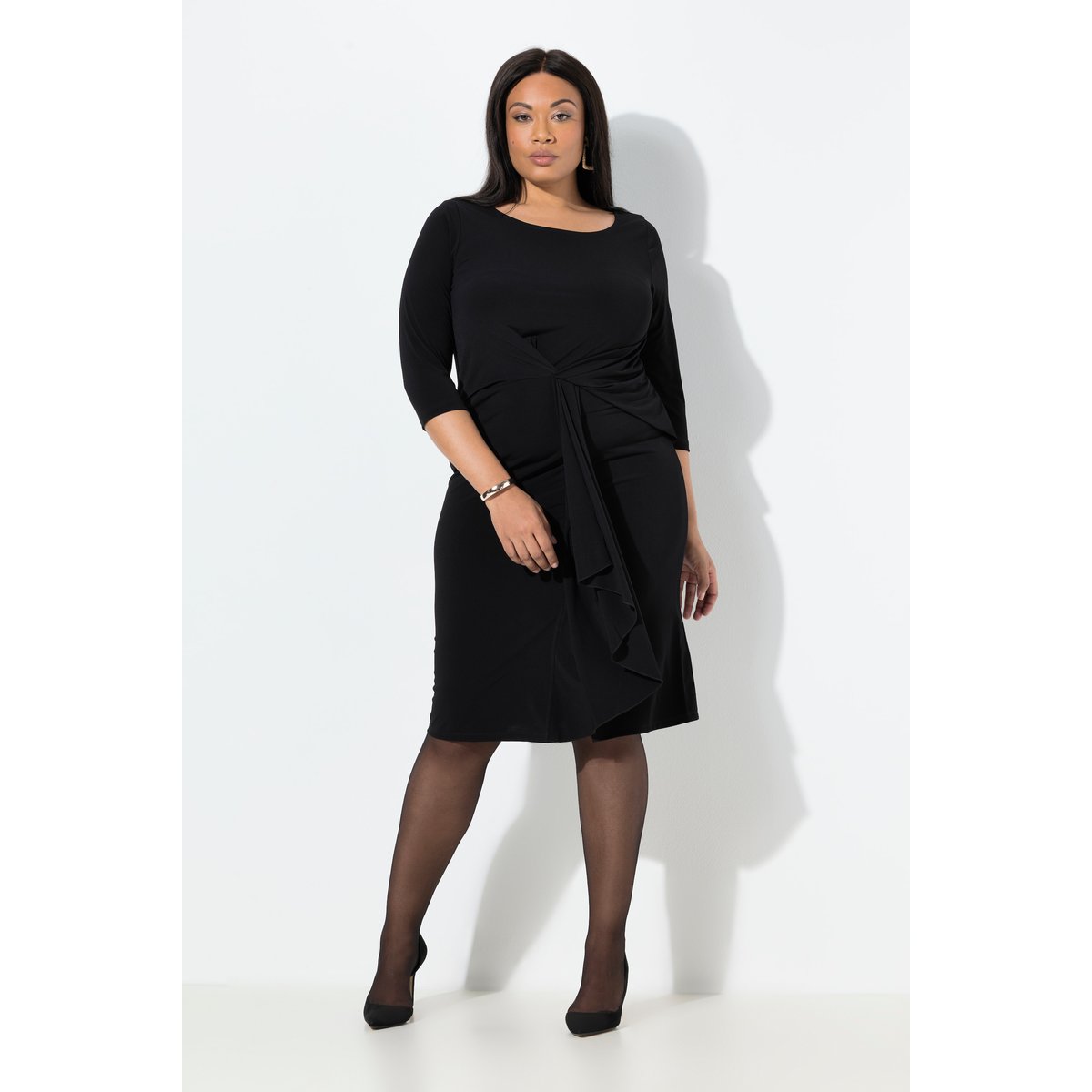 Robe midi sans manches avec drapé noir, ULLA POPKEN