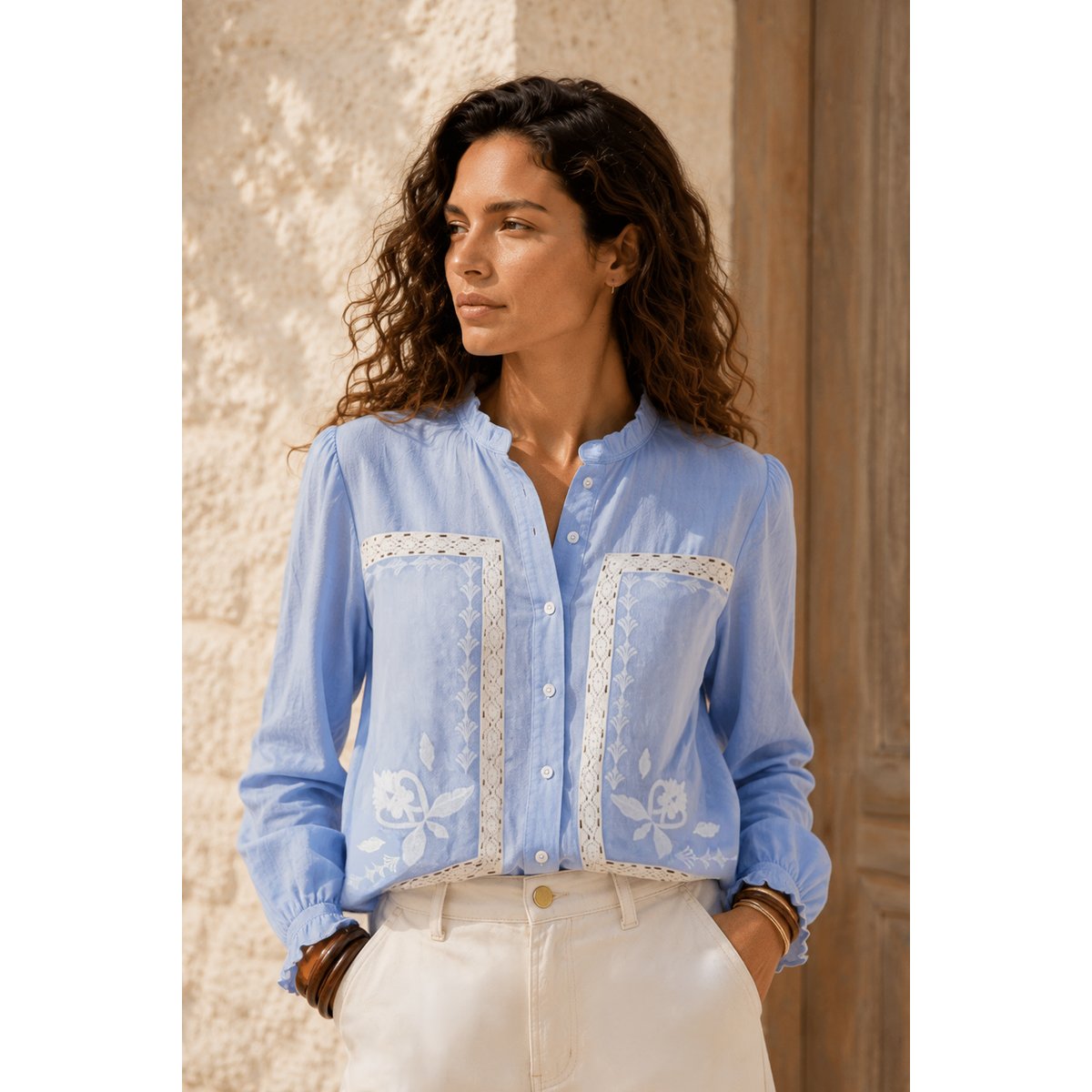 Blouse manches longues col mao uni BORYS 21-ciel, LA PETITE ETOILE