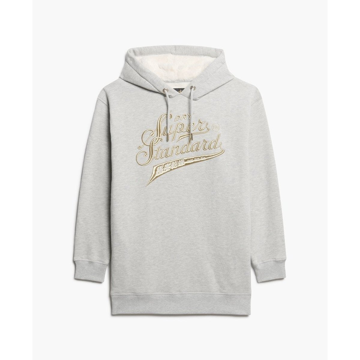Robe à capuche et logo métallisé Luxe pierre ponce beige chiné, SUPERDRY
