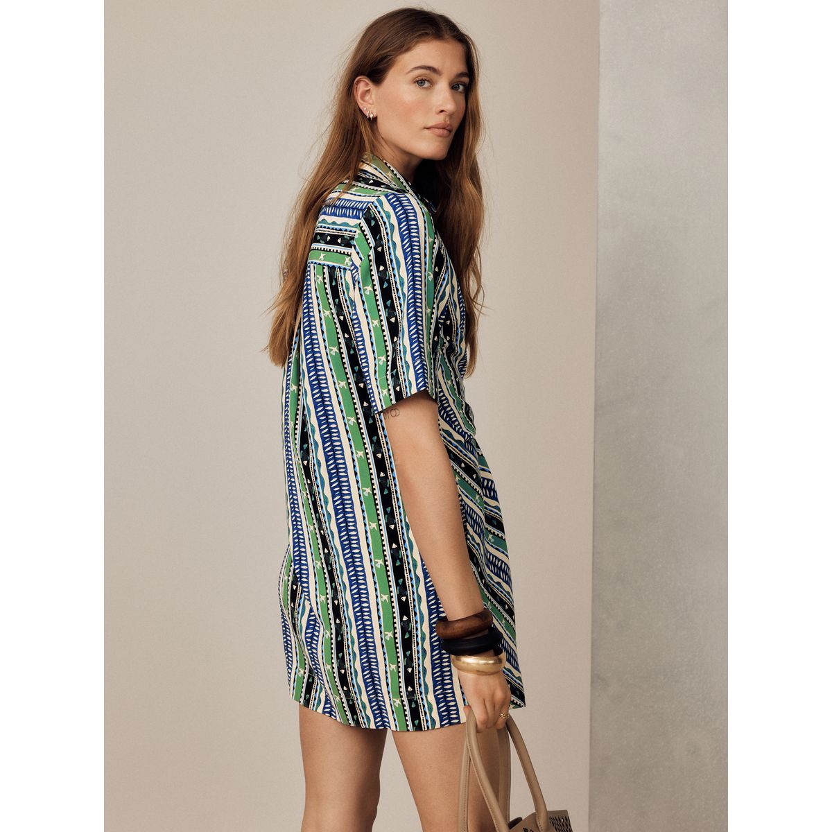 Robe chemise courte à manches longues imprimé poisson bleu, NEXT