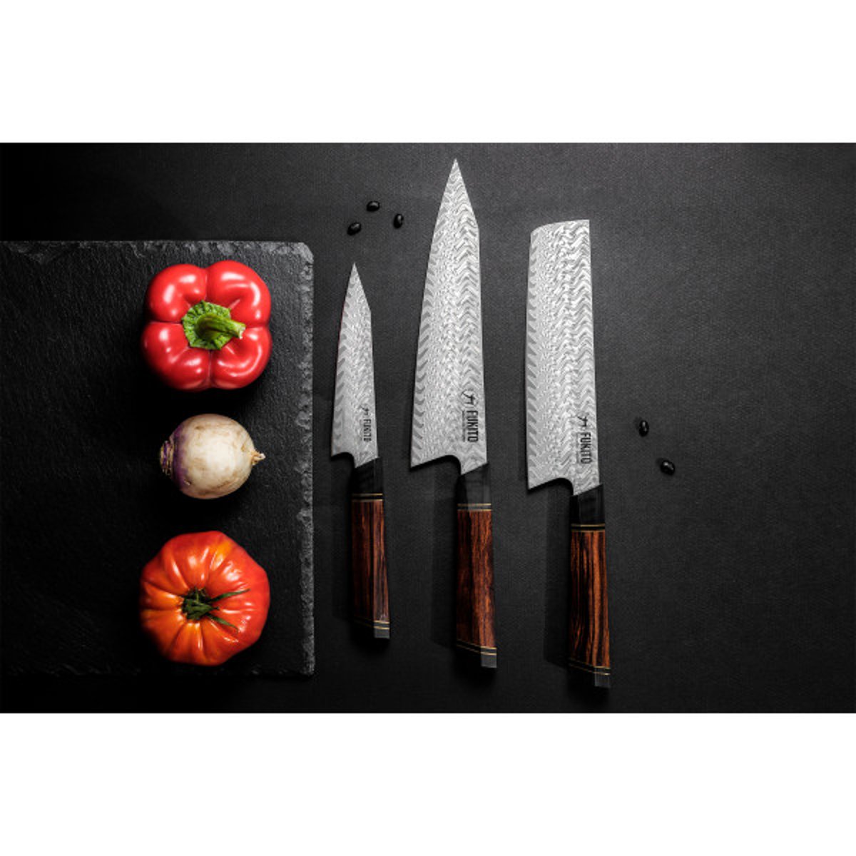 Couteau Desert Damas modèle chef kiritsuke 21cm bois, FUKITO