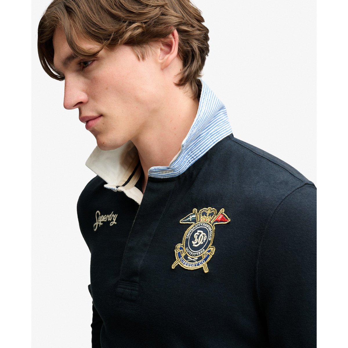 Rugby Shirt Double Emblem Coupe Décontractée bleu marine éclipse, SUPERDRY