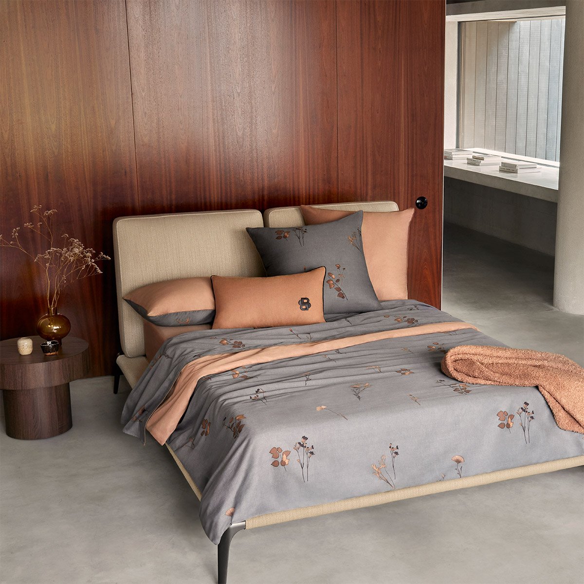Taie d'oreiller en satin de coton bleu, MIDNIGHT FLOWERS multicolore, BOSS HOME