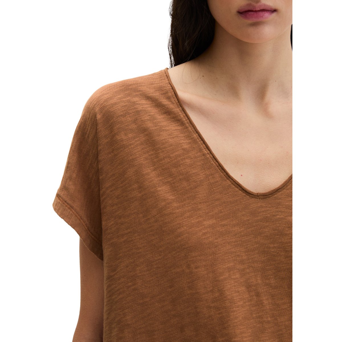 T-shirt loose en jersey slub marron, MARC O'POLO