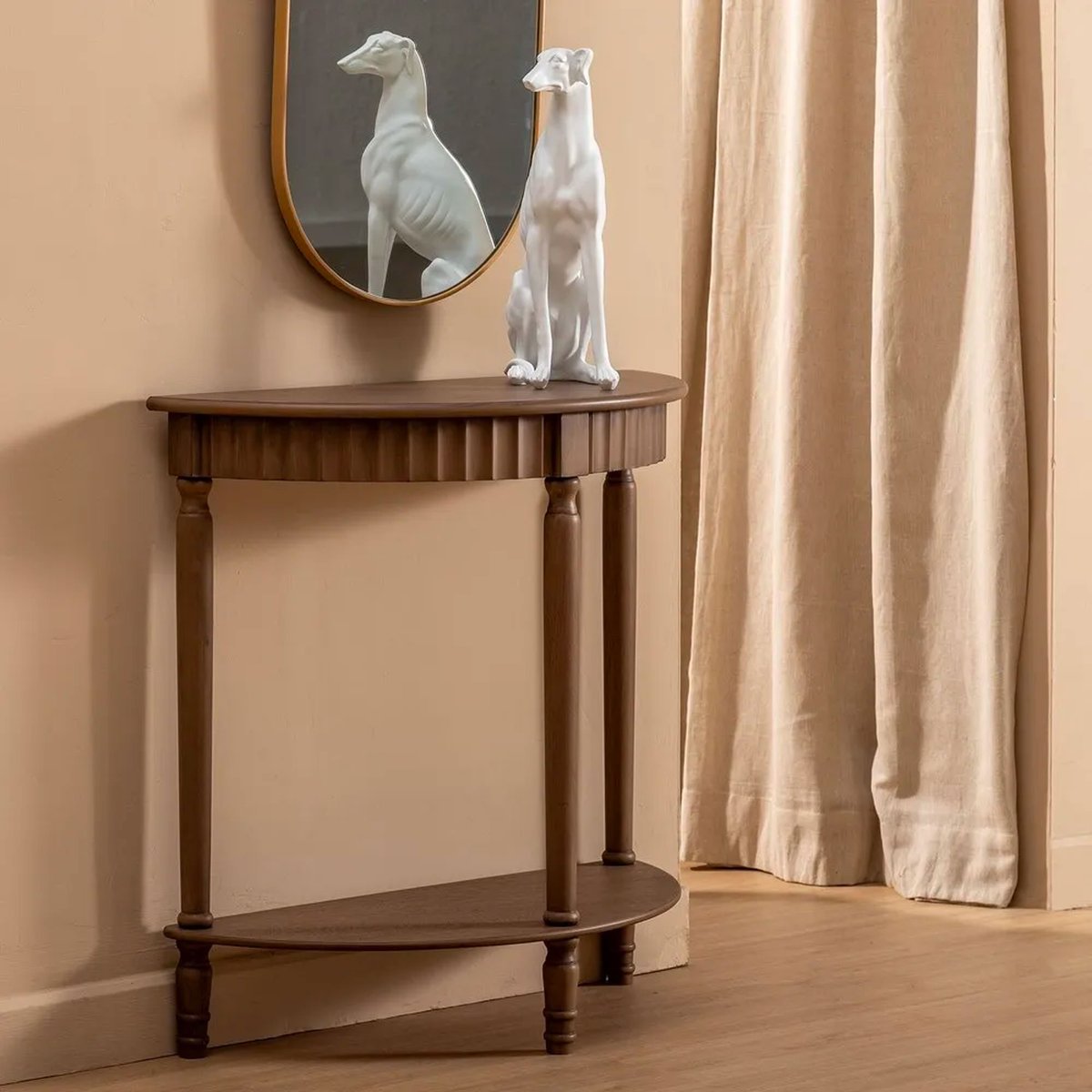Console marron demi-lune en bois 71x30x71cm marron, WADIGA