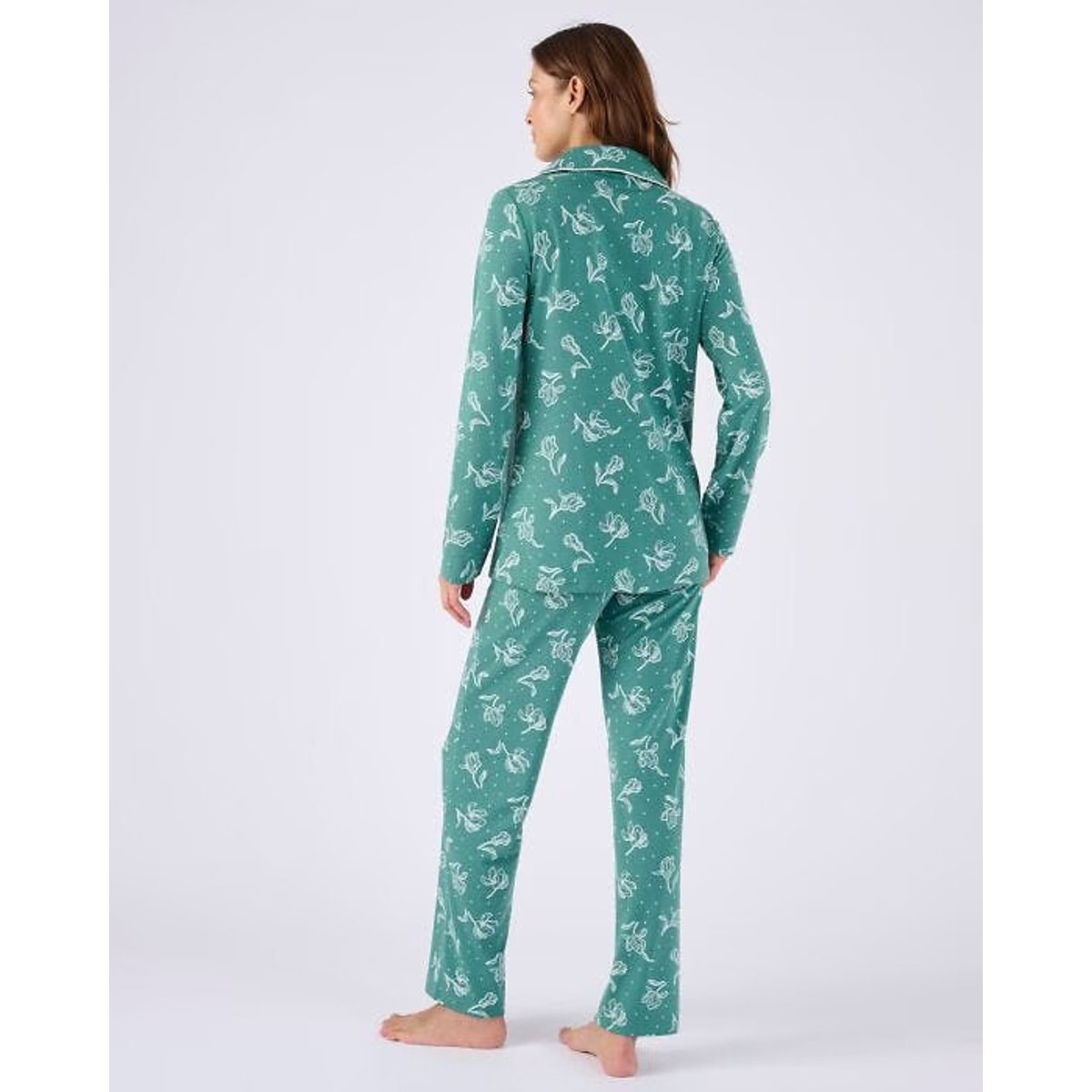 Pyjama boutonné en jersey thermolactyl vert fleurs, DAMART