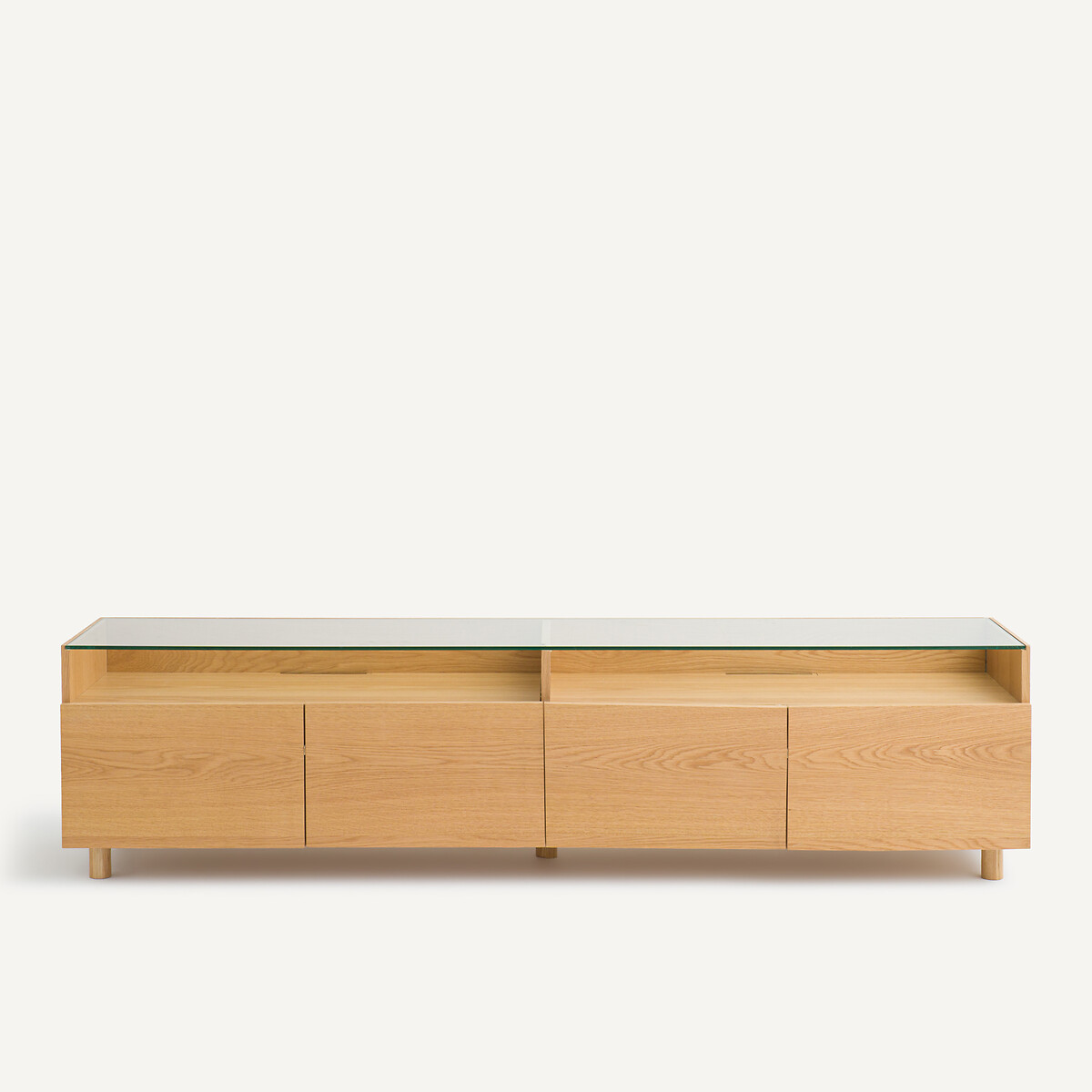 Meuble TV hifi XL, 4 portes, plateau verre, WALOR coloris chêne, LA REDOUTE INTERIEURS