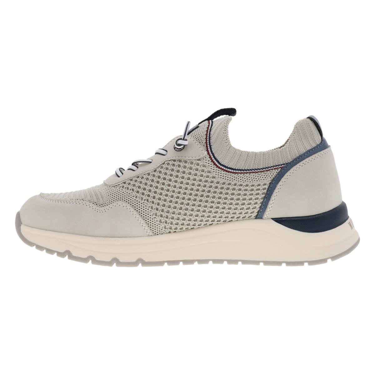 Baskets running bleu marine à talon plat avec un col élastiqué beige, MUSTANG