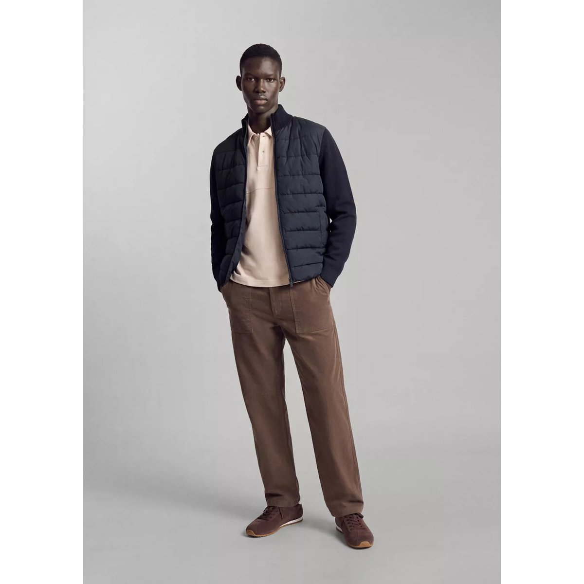 Veste en maille avec empiècements matelassés bleu marine, MANGO TEEN