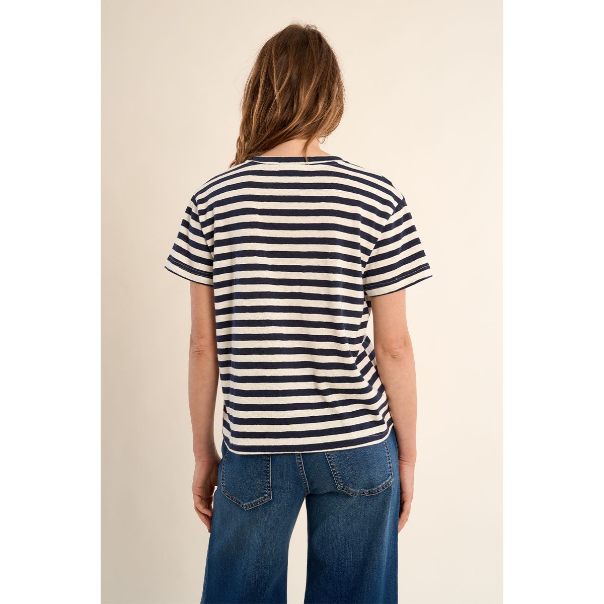 T-shirt fluide à col V navy blue, MOLLY BRACKEN