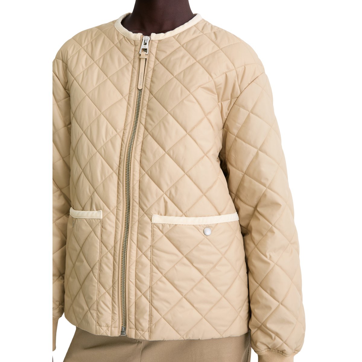 Veste matelassée sans col relaxed en polyester recyclé beige, MARC O'POLO