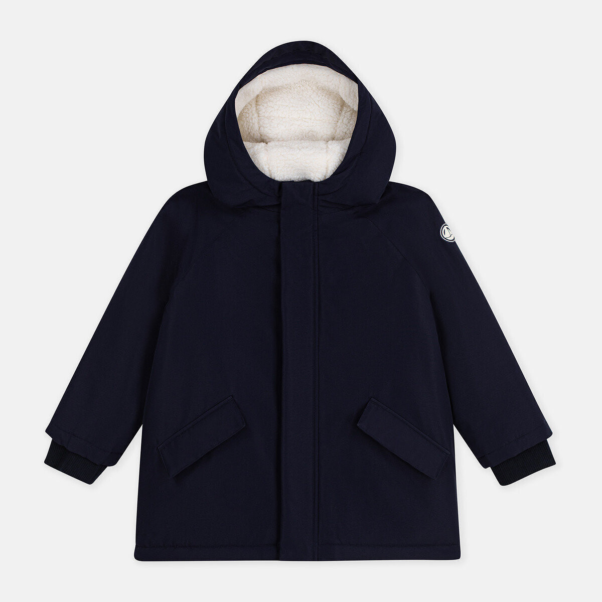 Parka di media lunghezza con cappuccio, in tinta unita blu marino, PETIT BATEAU