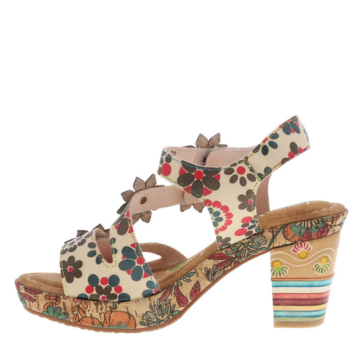 Sandales en cuir beiges à semelle décroché moyen et des bandes auto-agrippantes beige, LAURA VITA
