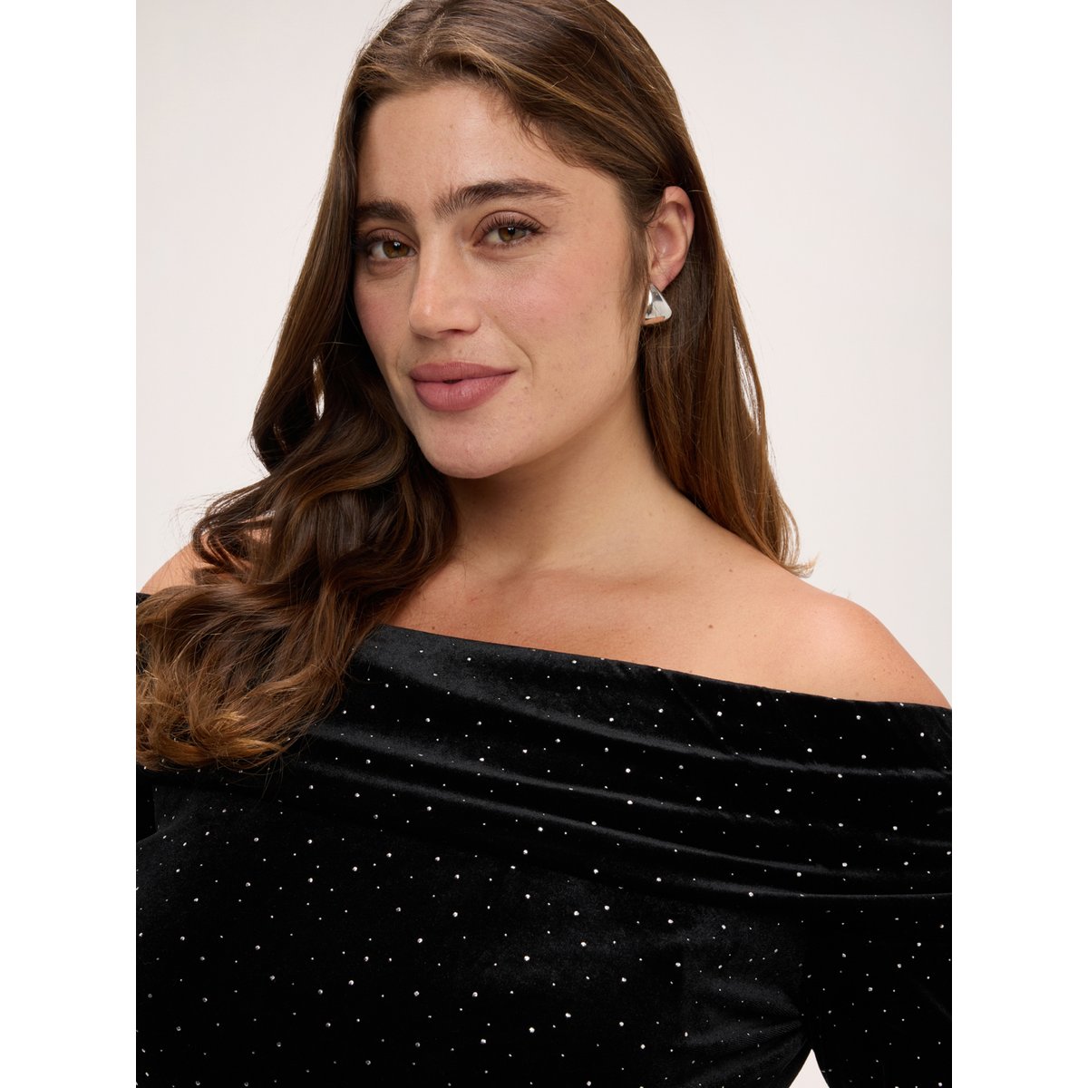 Robe épaules dénudées avec strass noir, FIORELLA RUBINO