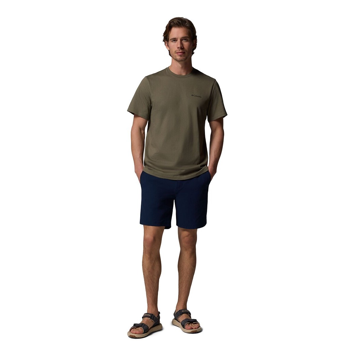 T-shirt a maniche corte con logo essenziale sul petto kaki, COLUMBIA