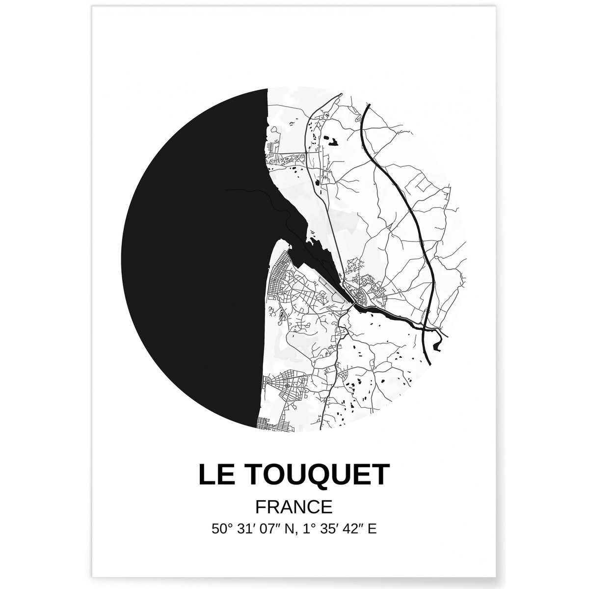 Affiche Carte Le Touquet blanc, L'AFFICHERIE