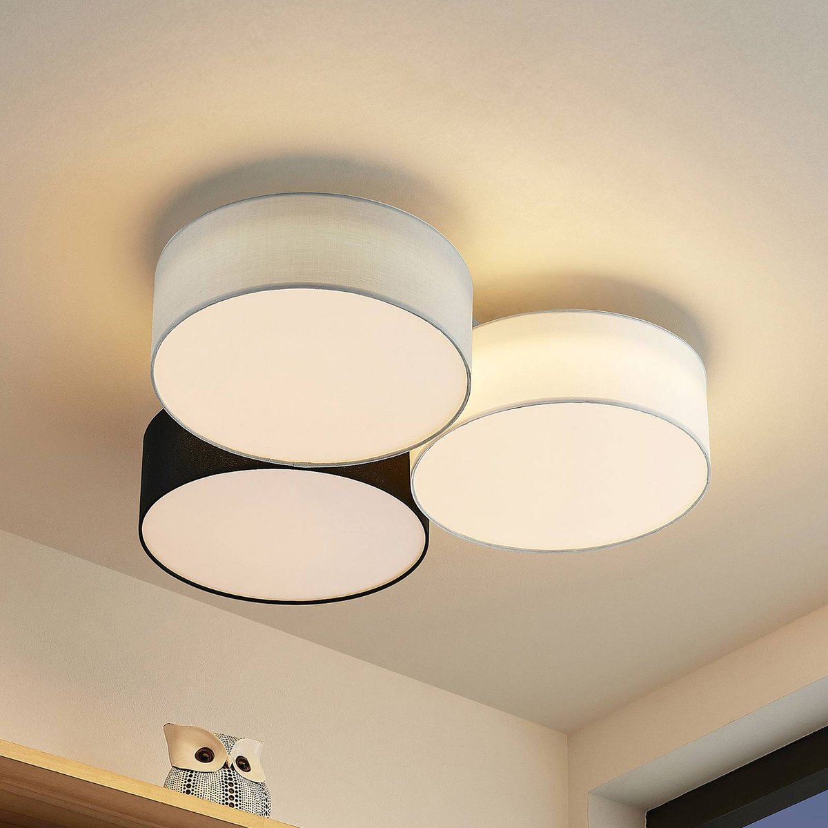 Plafonnier en textile moderneLED, Janita gris, noir, blanc, LINDBY