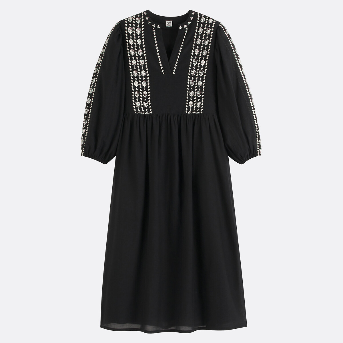 Flared Maxi Dress with 3/4 Length Sleeves black, LA REDOUTE COLLECTIONS