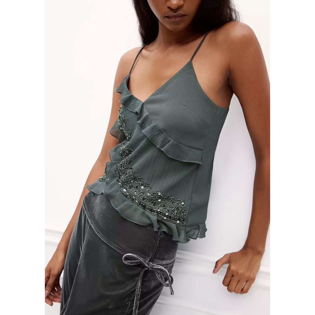 Pantalon droit en velours argent foncé, MANGO TEEN